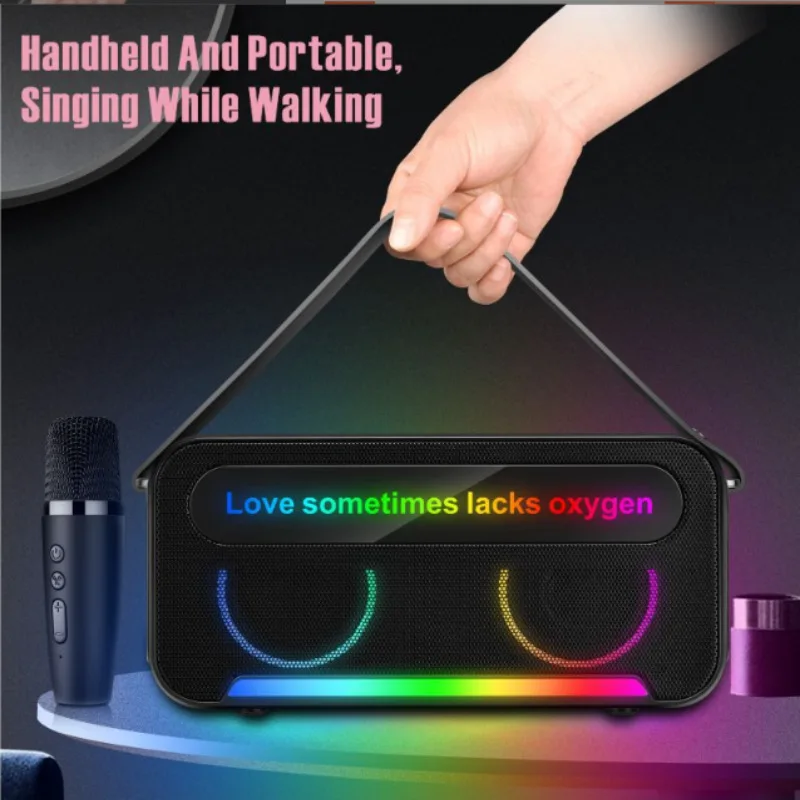 LED Lyrics Display Audio Wireless Microphone Portable Bluetooth K Song Speaker Outdoor Card Subwoofer Karaoke Machine with FM TF