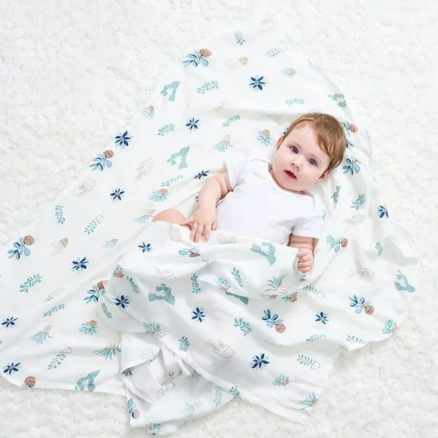 Baby Bath Towel Cute Soft Two Layer Gauze Infant Stroller Cover Baby Muslin Swaddle Wrap Cotton Beach Shower Blanket 120x110cm