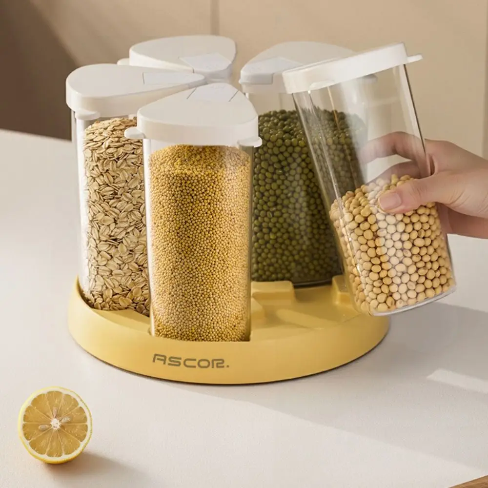 Rotating Grain Dispenser Multi-Compartment Multipurpose 6-Grid Storage Container Transparent Cereal Organizer Kitchen Supplies