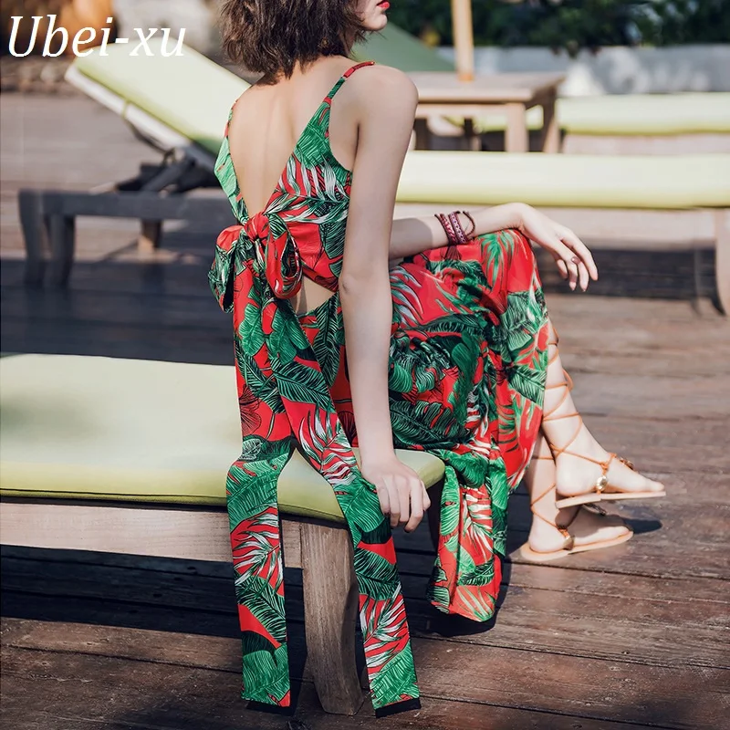 

Ubei Women Beach large hem dress new Bohemian mid-length dress women hollow back bow summer sexy dress