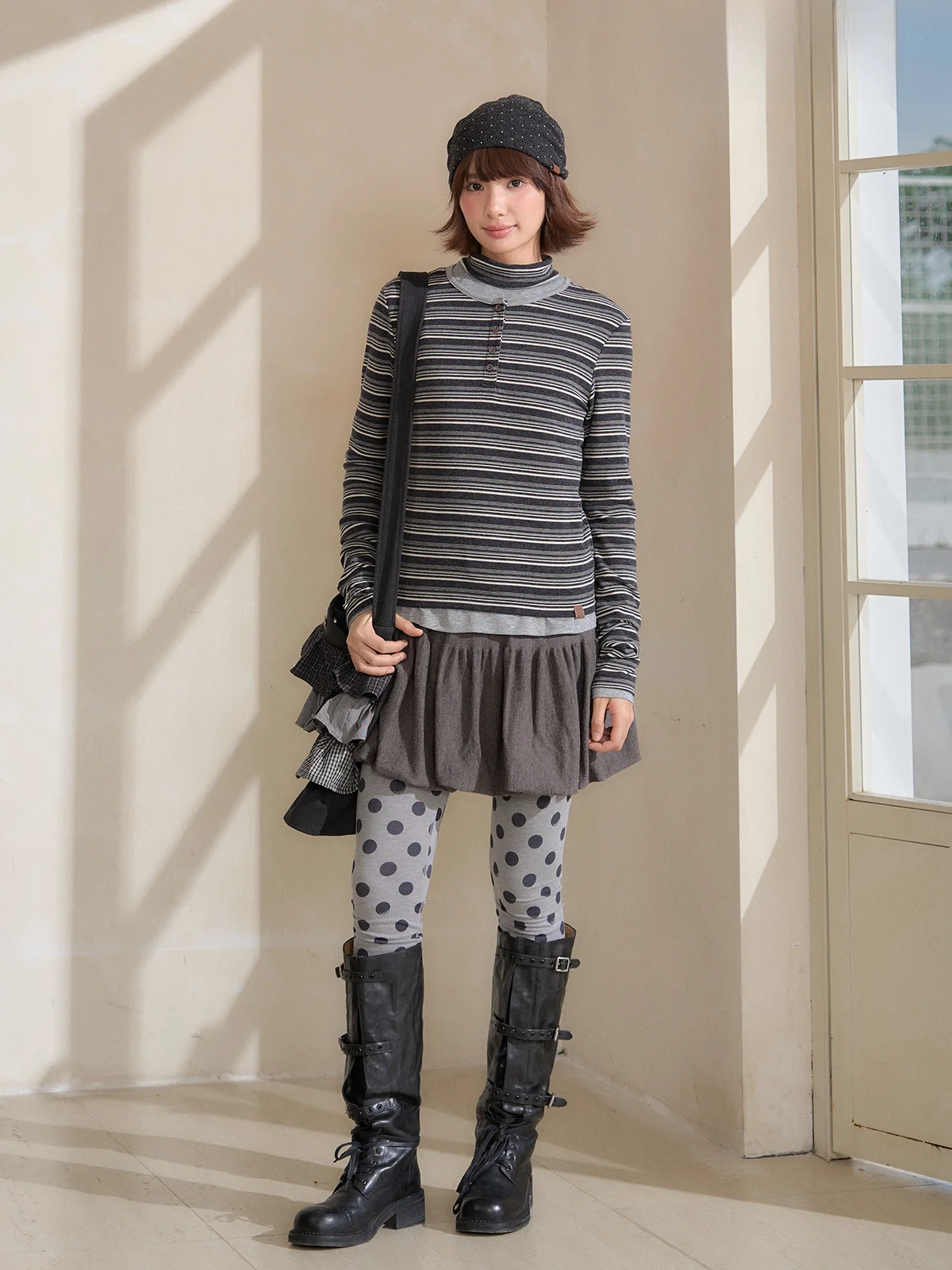 Saotome Rcelle Long Sleeve Striped Color Block Two Piece Set T-Shirt Women's Casual Style High Collar Regular Length Polyeste...