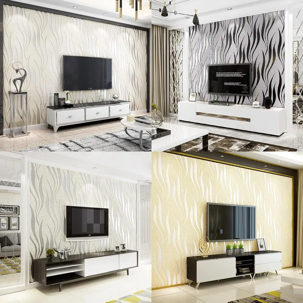 In Stock Beige Wavy Stripe Thickened Suede Velvet Wallpaper for Bedroom Living Room TV Wall Background