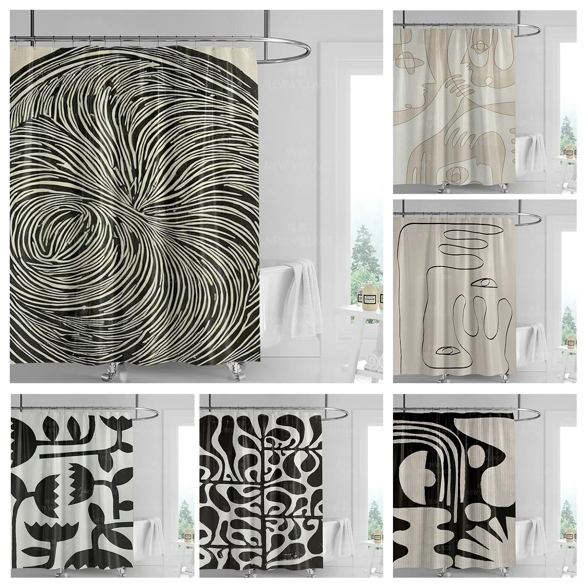 

Абстрактная занавеска для душа с геометрическим граффити, скандинавская минимальная ветровая водонепроницаемая тканевая занавеска для ванной комнаты, занавеска для душа 180x200