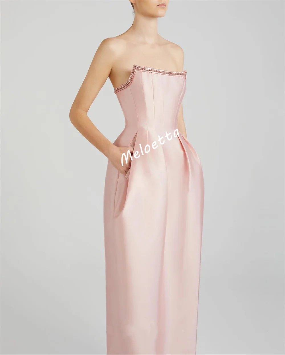 Customized Temperament Evening Dress With Pockets Strapless Long Dresses Bespoke Occasion High Quality Party Gown Glitter