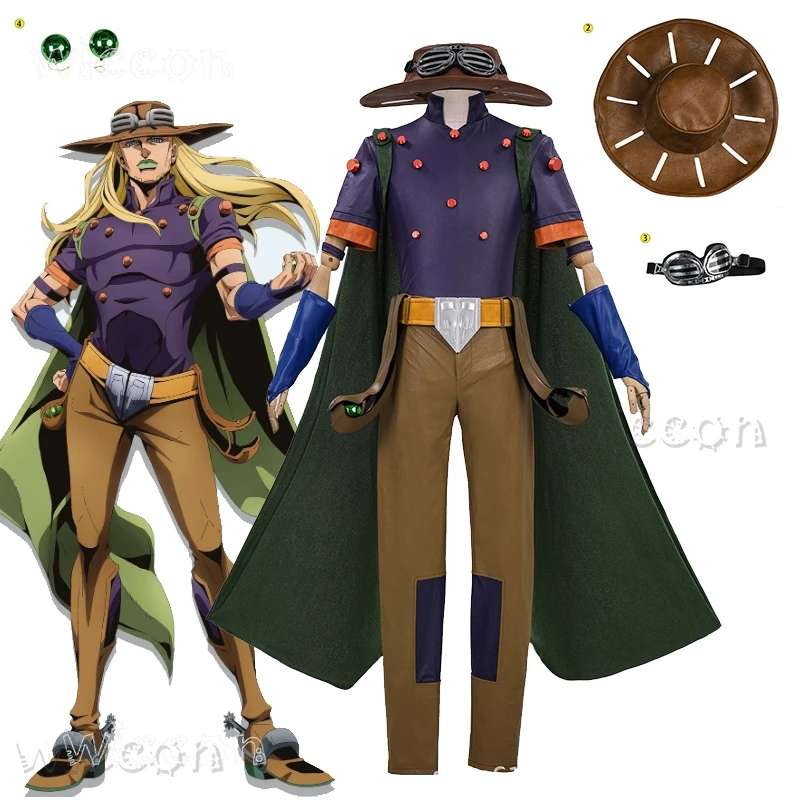 

Sbr Gyro Zeppeli Jairo Tseperi Косплей Костюм Шляпа Шаль Одежда высокого качества Wigdisfraz аниме deguisement