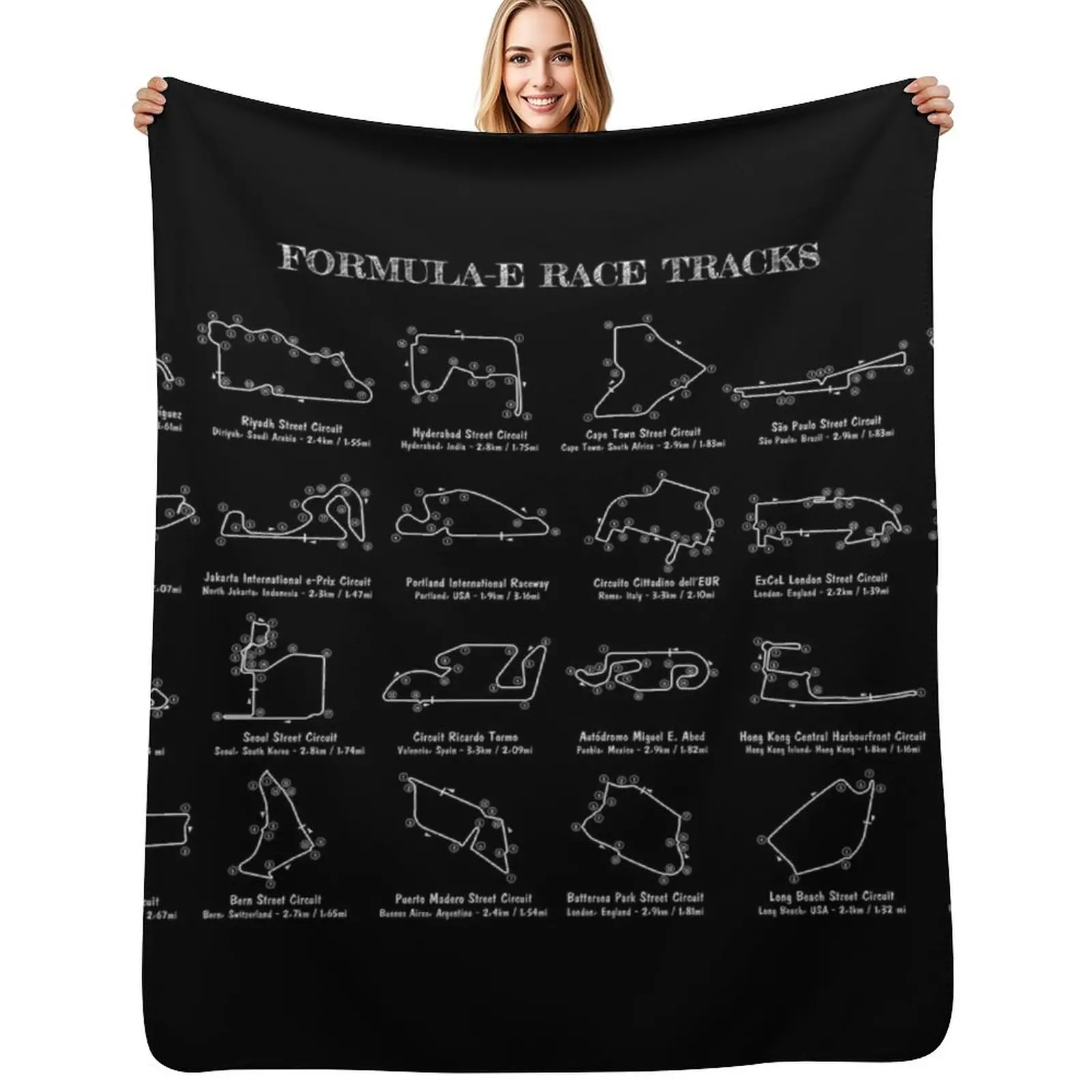 

Formula-E Race Tracks (White Stencil - No Background) Throw Blanket for winter Personalized Gift Nap Sofa Quilt Blankets