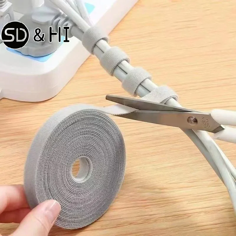 1 Roll 1/3/5 Meters Data Cable Storage Manager Artifact Reusable Cable Tie Nylon Free Cut Desk Wire Organizer Cable Binding Tap