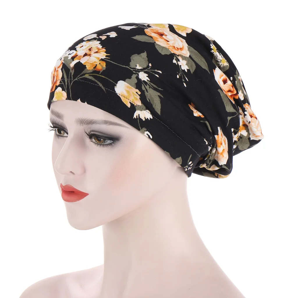 6 Color Printed Flower Cap Satin Night Sleeping Cap Women Hijab Leopard Bonnet Ladies Headscarf Convenient Hat Wrap