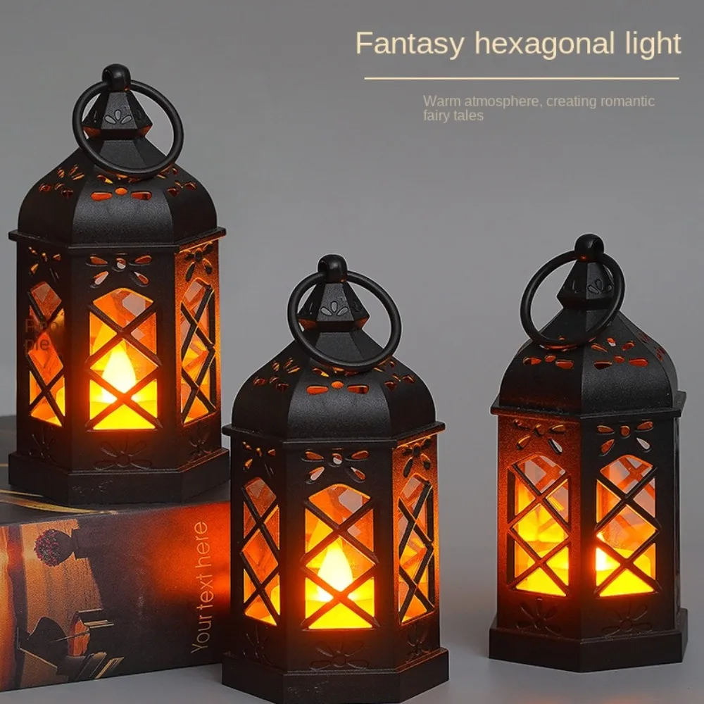 

illuminated Halloween Wind Lamp Hexagonal Glowing Electronic Candle Lamp Hanging European style Small Horse Lantern Halloween