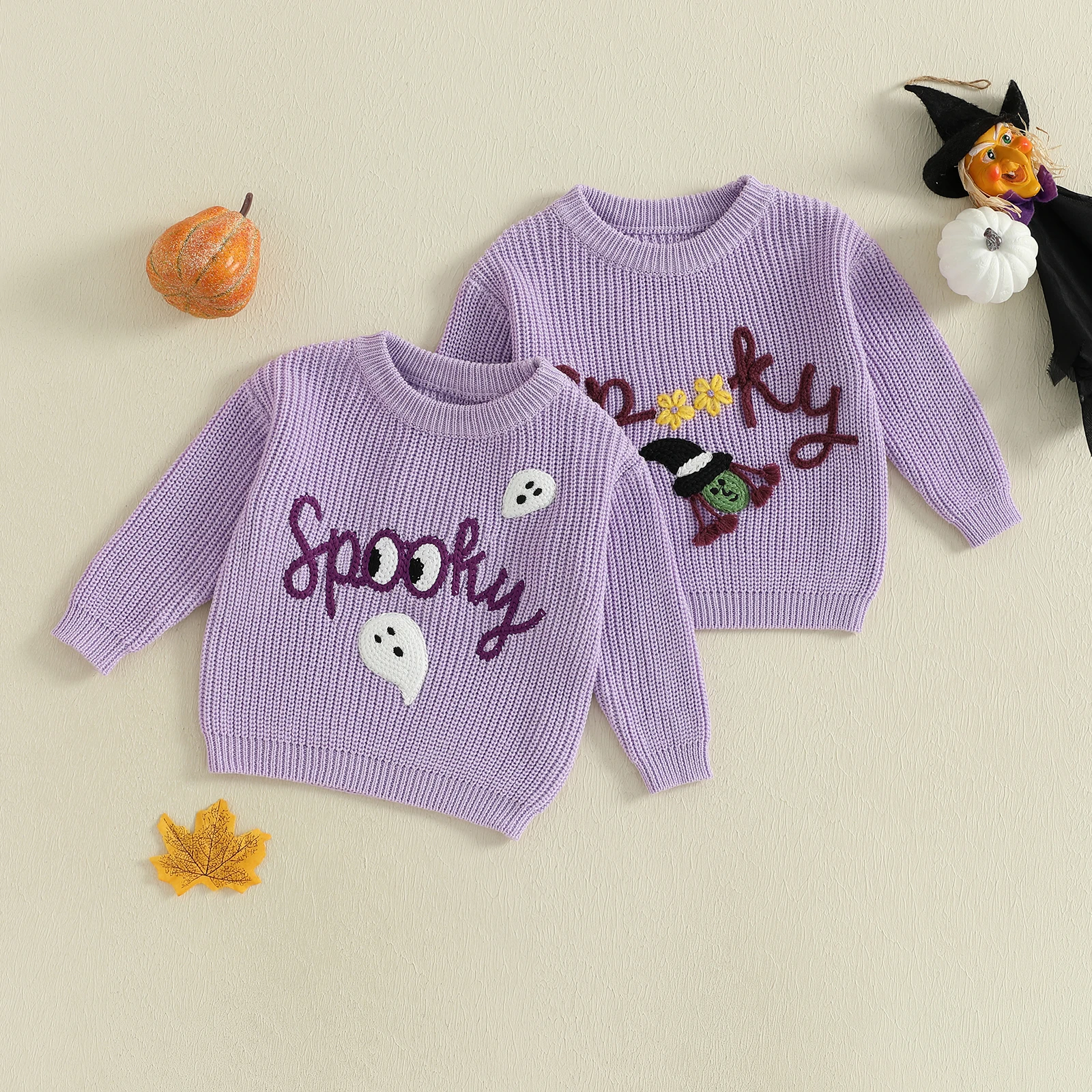 

Tregren 0-5Years Kids Girls Halloween Sweater Casual Spider Letter Embroidery Infant Baby Knitwear for Toddler Warm Clothes