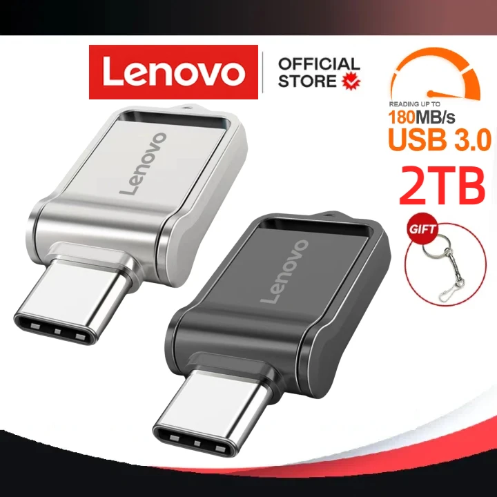 Lenovo-Pendrive 2 en 1 tipo C, unidad Flash USB de 2TB y 1TB, memoria USB 3,0, disco Flash de 128GB, 256G y 512G para ordenadores portátiles/PC/TV/teléfono