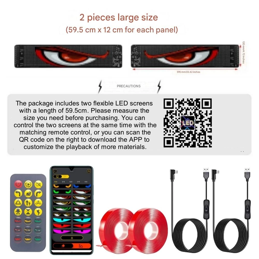 2PCS LED light Eyes For Car Trailer Truck Windshield Wireless Adhesiveled LED Eye Screen Animated LED Eyes For Car That Blink