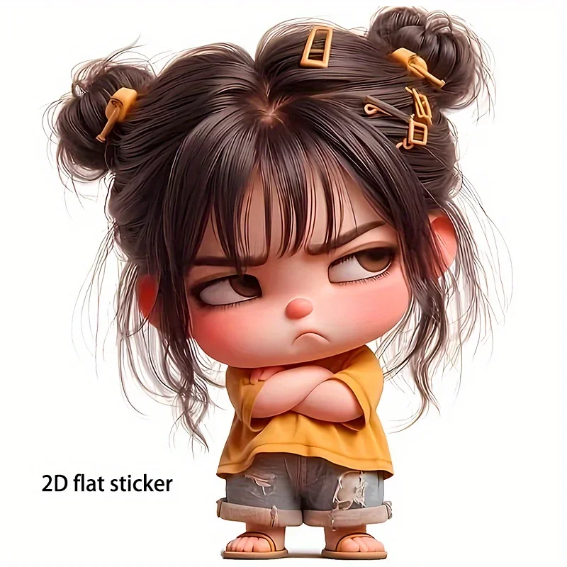 Sassy Angry Girl 2D Flat Glossy Vinyl Sticker Waterproof UV Protection Decal for Car Laptop Water Bottle Helmet Decor