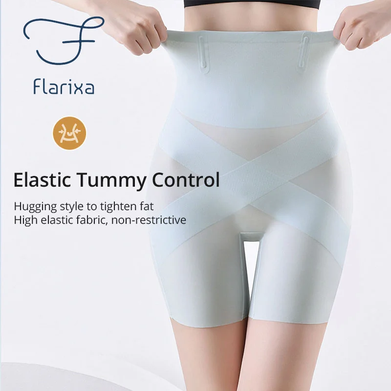 Flarixa Body Shapers Women Ultra Thin Ice Silk Safety Shorts Cross High Waist Flat Belly Panties Postpartum Slimming Underwear