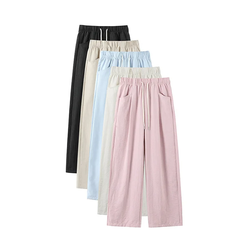 Pantalones de pierna ancha de Pu de leche estilo nube perezosa para mujer verano fino 2025 nuevos pantalones Yamamoto sueltos de cintura alta pierna recta Casual
