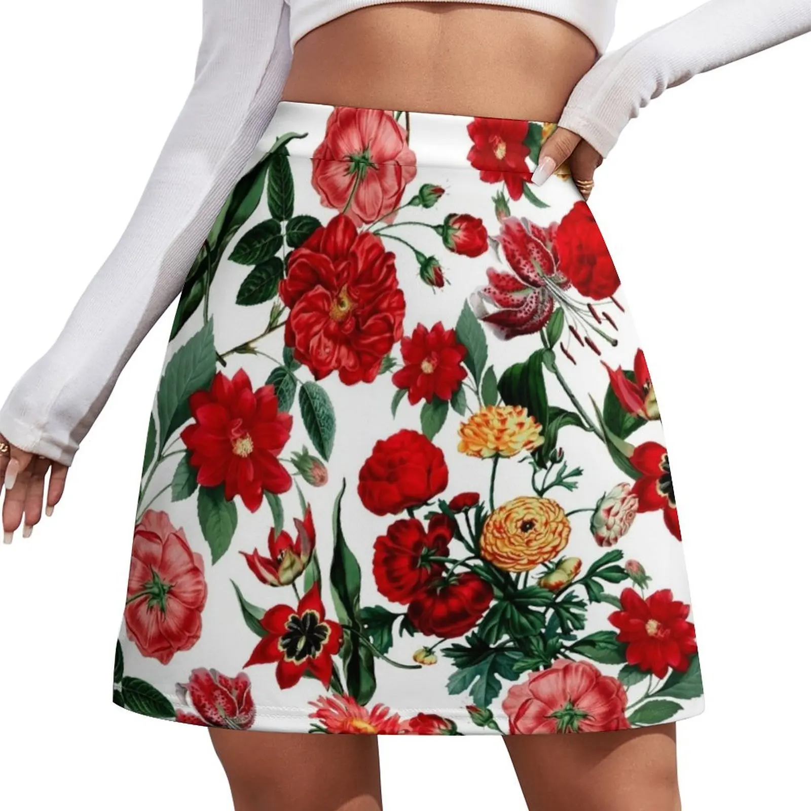 

Botanical Garden on White Mini Skirt korean style women clothing skirts Mini Skirt