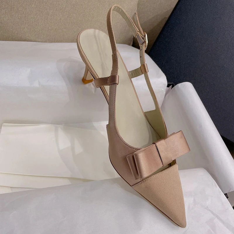 

Solid Slingback Female Pumps Bow-knot Pointed Toe Sandals Spring High Heels Women Shoes Outdooor Zapatos Mujer