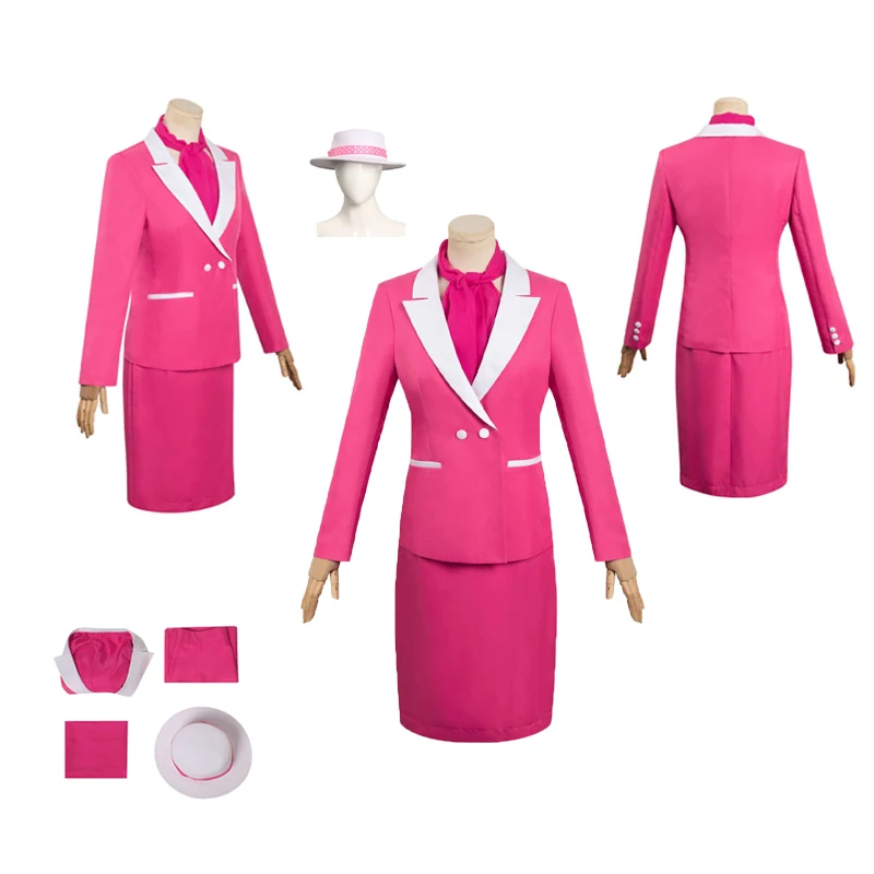 Movie Margot Cosplay Costume Women Barbei Coat Skirt Hat Set Girls Dress Women Pink Uniform Outfit Halloween Carnival Party Suit