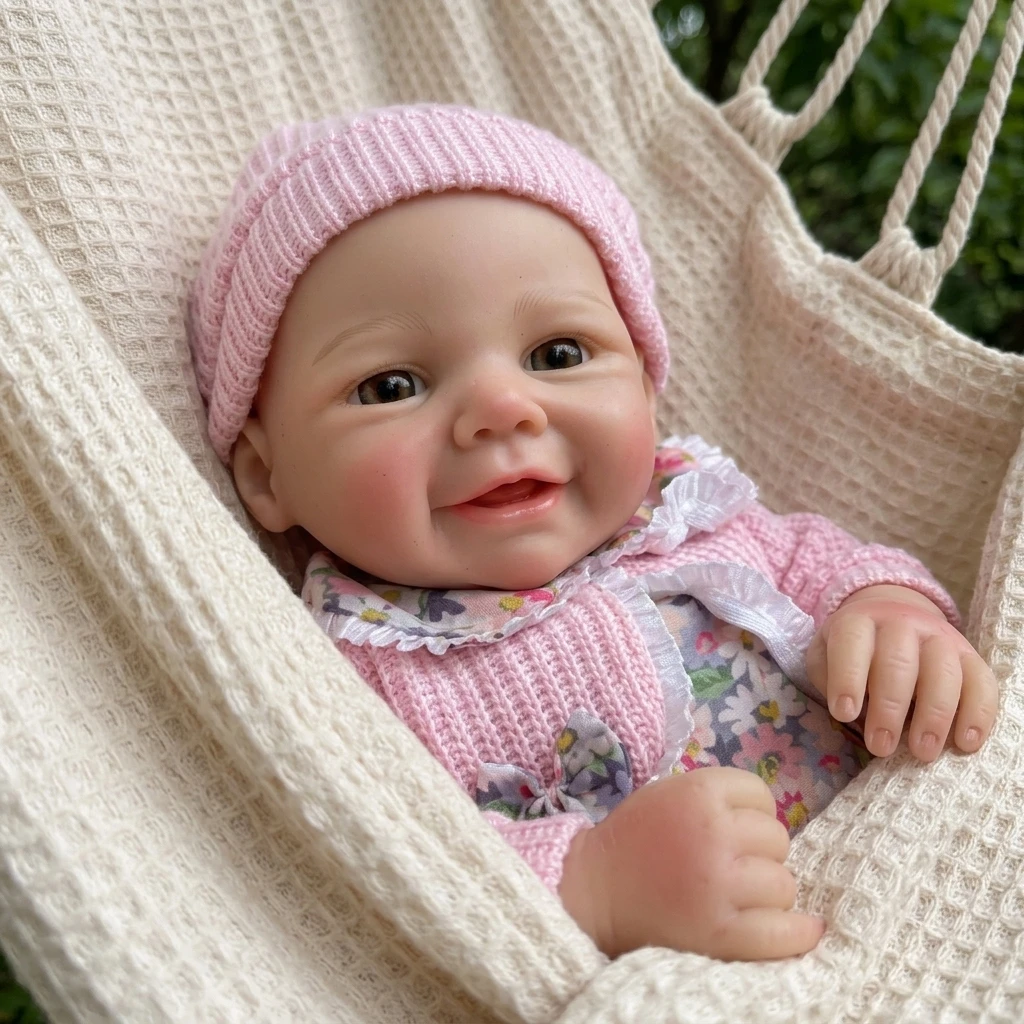 13 Inch Vivienne Full Body Silicone Reborn Doll Open‑Mouth Design, Lifelike Newborn Hand‑Painted Waterproof Collectible Art Ornament for Holiday & Birthday Gifts