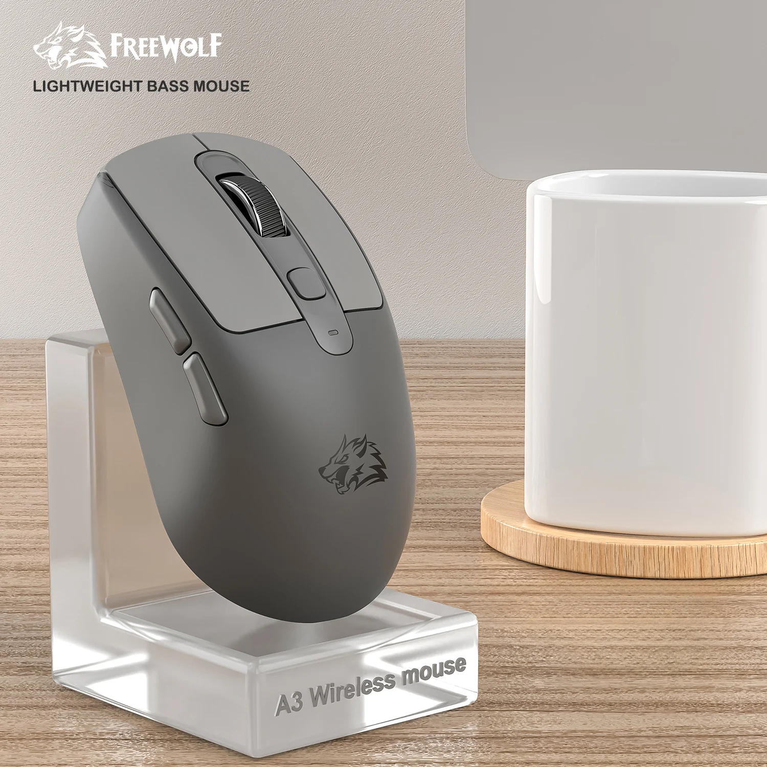 FREEWOLF A3 Wireless Silent Mouse Bluetooth Dual Mode 4000DPI Type-C Charging Indicator Ergonomic ABS Skin for Gaming Office