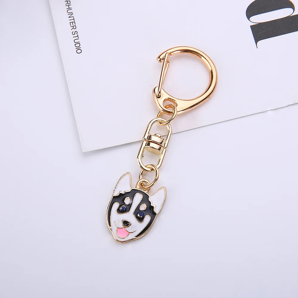 Baking Varnish Pet Dog Key Chain Cartoon Siberian Husky Chai Gou Poodle Keyring Bag Car Keys Pendant Accessories