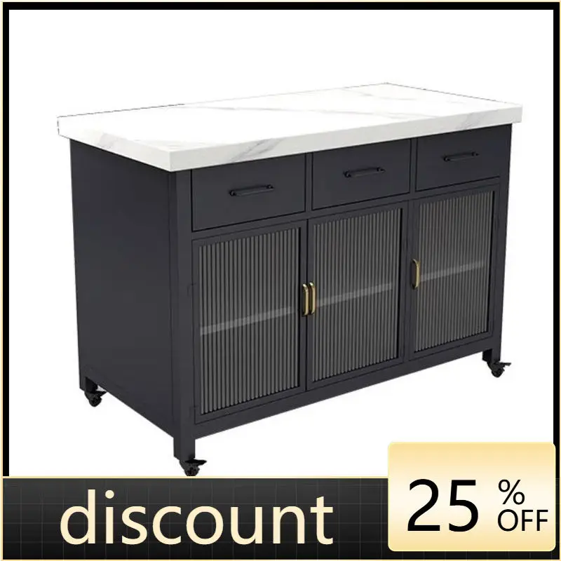 

LH mid-island kitchen dining table integrated dining side cabinet marble removable island