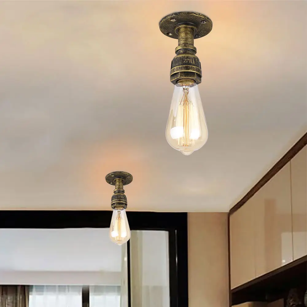 Iron Pipe Ceiling Light Vintage E27 Loft Indoor Ceiling Lamp Holder Mirror Beside Wall Sconce Lighting Fixtures