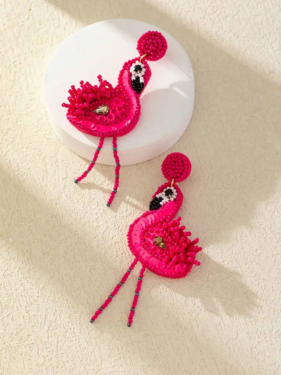 

Bohemian Beaded Flamingo Drop Earrings For Women
