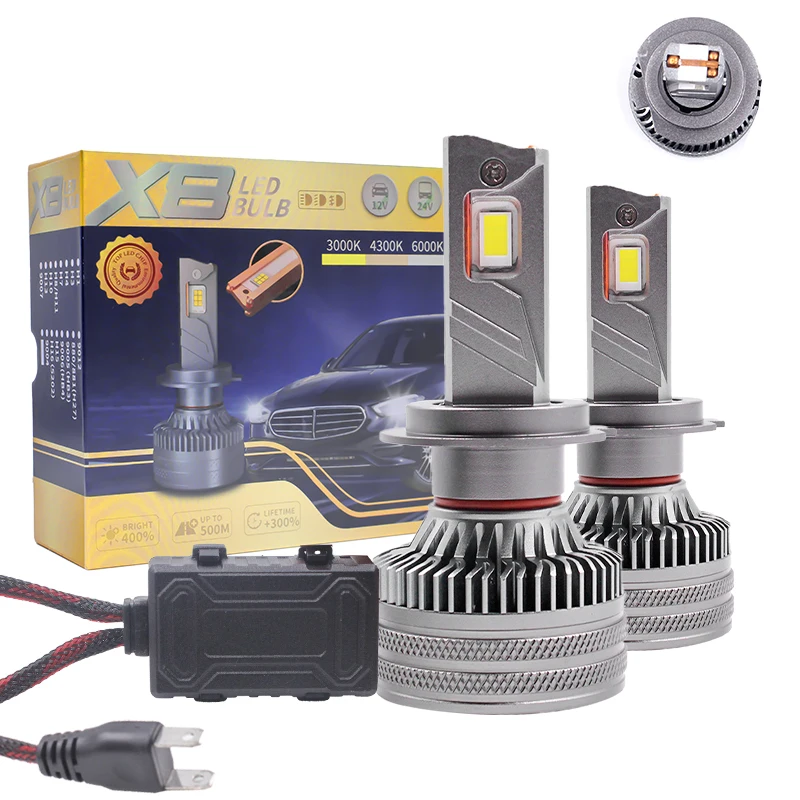 

X8 Three Copper 200W Car LED Headlights Globes H7 H11 9005 9006 9012 H13 9004 9007 H4 4575 CSP Fog Lamp Auto LED Headlight Bulbs