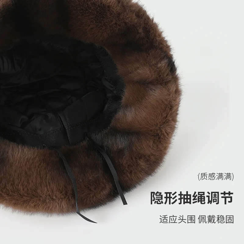 قبعة دلو نسائية من الفرو الصناعي - قبعة شتوية سميكة مبطنة بالقطن والحرير الحراري، مقاومة للرياح للطقس البارد تحت الصفر #3