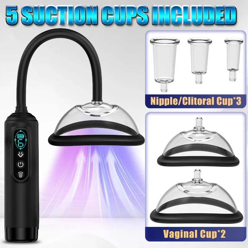 LCD Pussy Pump Nipple Sucker Vibrator 6 Suck Modes Automatic Vacuum Clitoral Stimulation Breast Sex Toy for Women 18+ - view 2