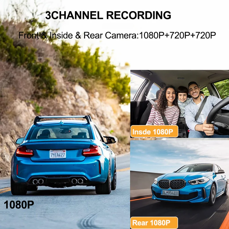 WIFI APP Control Car Dvr 3 Channel 1080P Dash Cam for Cars Front and Rear View Recorder Video Car Camera for Car Assecories