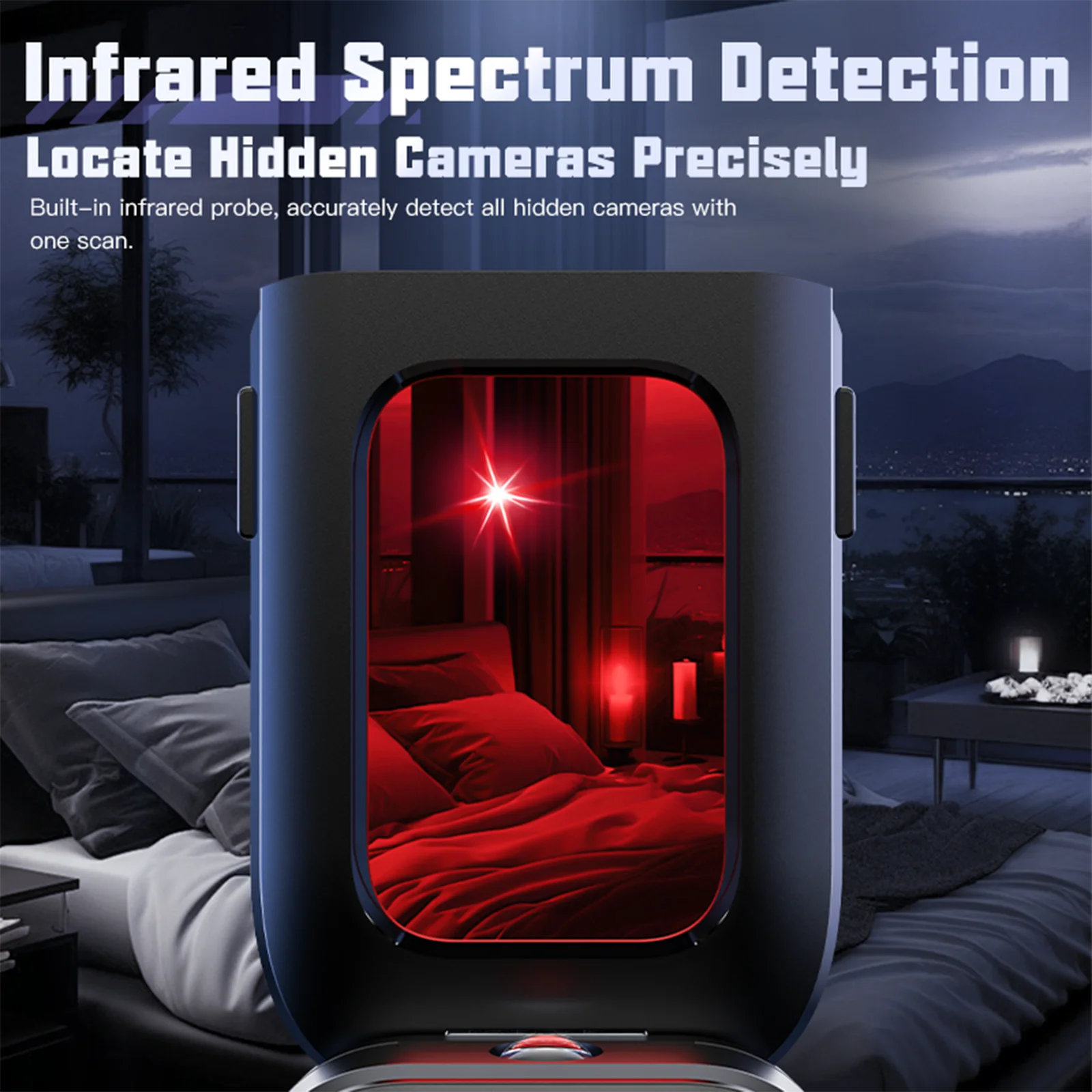 Covert Camera Bug Detector RF Signal Scanner Infrared Lens Finder 1MHz-6.5GHz 5-Level Sensitivity Portable Device