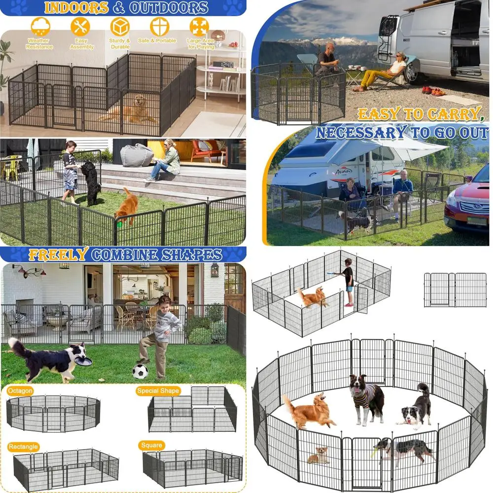

Outdoor Portable 16-Panel 40 Dog Fence, Rust-Resistant for Yard and Camping, Suitable for All Dog Sizes
