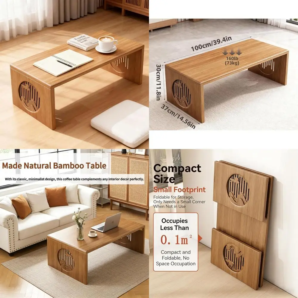

Japanese-Style Folding Low Coffee Table, No Assembly Required, Ideal for Living Room, Meditation, or Tea Room, 39.4 Inch