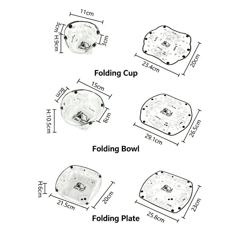 1/3PCS Portable Tableware For Camping, Travel, Picnics. Outdoor Essentia Foldable Bowls Cups & Plates Set, Food-Safe PP Material