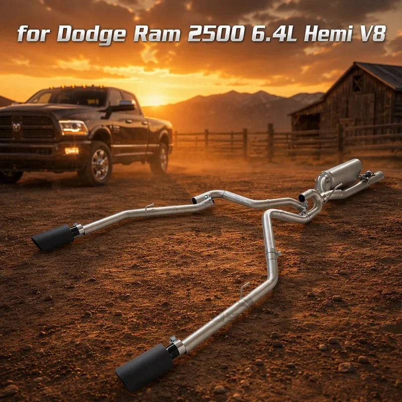 304 Stainless Steel Cat-back Exhaust System for Dodge Ram 2500 6.4L Hemi V8 Mandrel Bent Dual Exit Tips 2009-2018