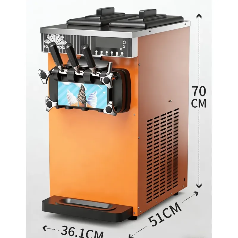 Desktop Soft-Serve Ice Cream Machine with PLC Control 220V 1300W Stainless Steel Multi-Plug for Ice Cream Cones