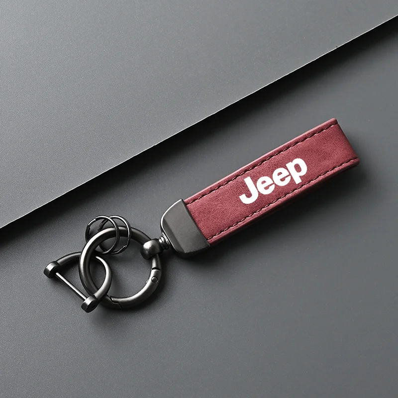 High-Grade Leather Car Keychain Pendant Key Ring Chain For Jeep Grand Cherokee Wrangler JK Gladiator Compass Auto Accessories