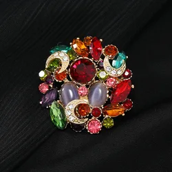 SKEDS Luxury Exquisite Full Crystal Colorful Round Brooches Badges For Women Men Fashion Gorgeous Rhinestone Pins Accessories