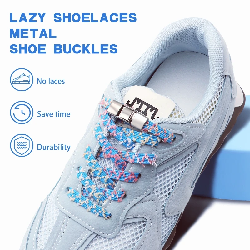 One Touch Press Locking Shoelaces for Sneakers Casual Shoes, No Tie Elastic Laces With Metal Buckle Durable Replacement Strings