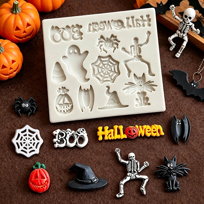 Halloween Ghost Skull Spider Web Silicone Mold for Sugarcraft Resin Cupcake Baking Fondant Cake Decorating Tools