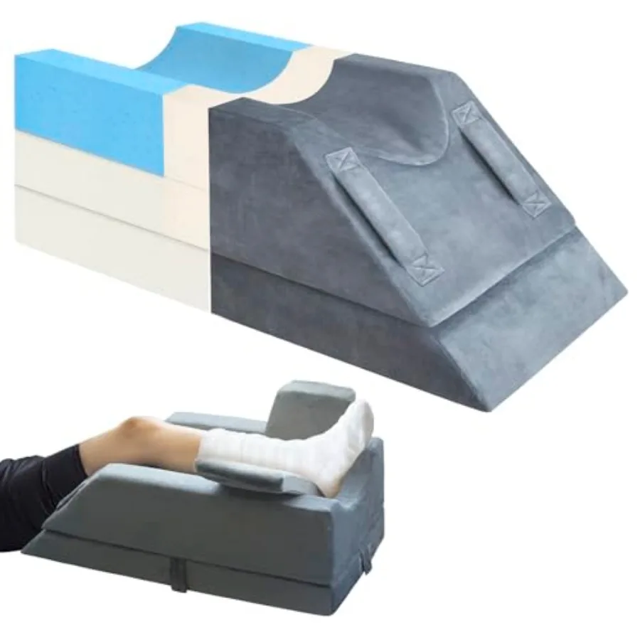 

4-Height Adjustable Leg Elevation Pillows for After Surgery, Injuries, or Rest, Memory Foam Leg Pillows for Sleeping with 3 Han