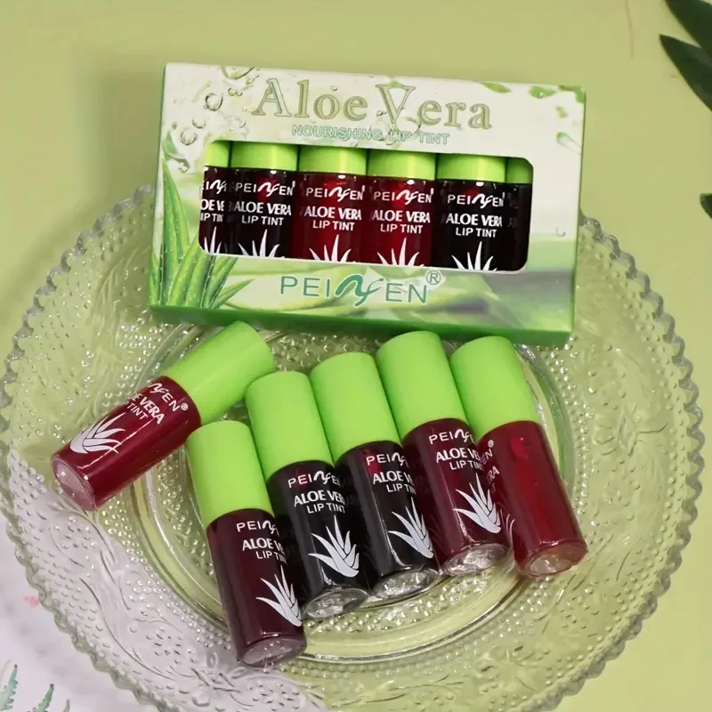 6PCS Natural Aloe Lip Balm Waterproof Natural Aloe Vera Lipstick Color Mood Changing Long Lasting Moisturizing Lipstick For Gift