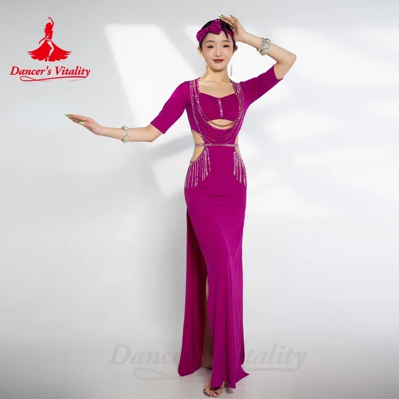 Traje de danza del vientre personalizado para mujer, vestido de borla de piedras AB Senior, Baile Oriental, ropa de rendimiento profesional