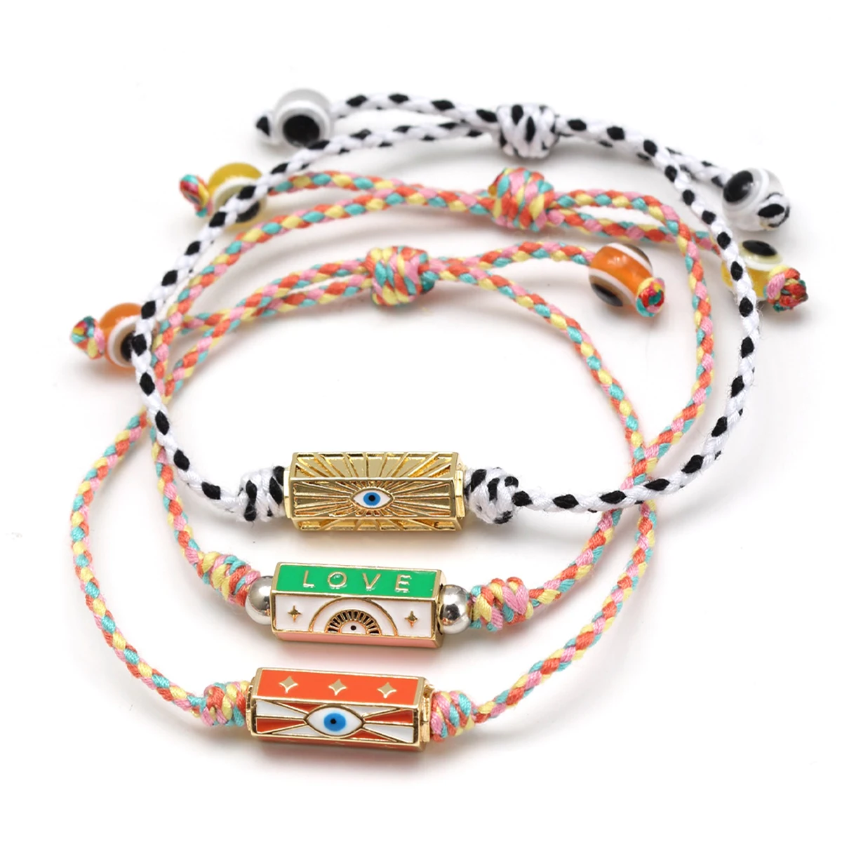 Lucky Eye Colorful Thread Rope Braided Charm Bracelet Adjustable Copper Turkish Evil Eye Bracelet for Women Girls Jewelry BE374