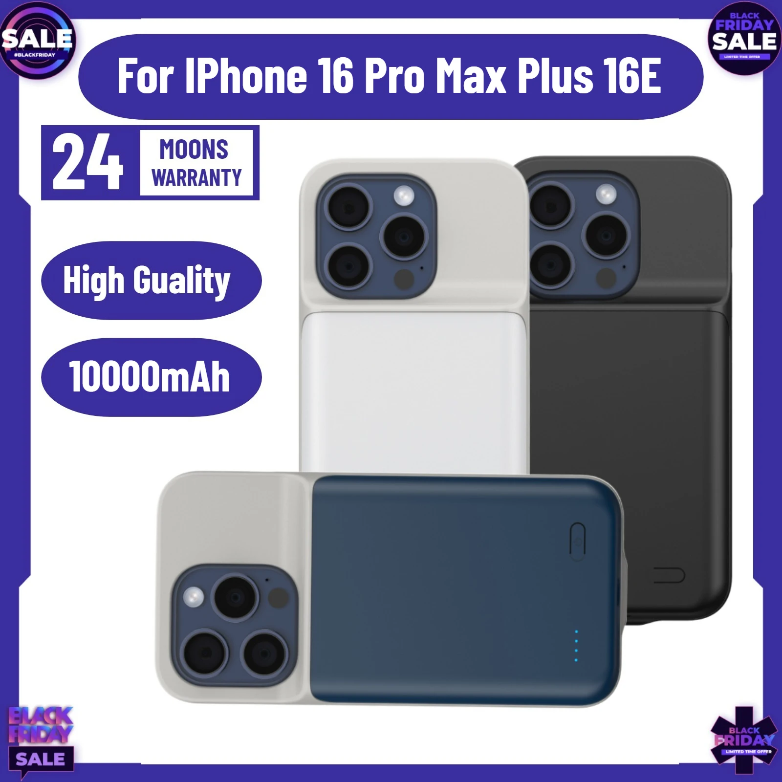 

10000mAh For IPhone16 Plus Por Max 16E Power Case Slim Rechargeable Portable Power Bank Charging Cover