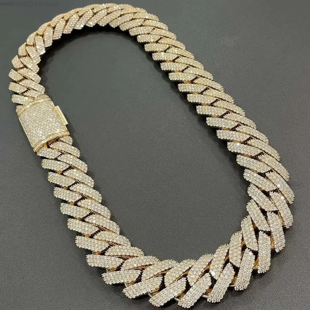 

Hip Hop Jewelry 925 Sterling Silver 20 Mm Width Three Rows Moissanite Flower Mosaic Iced Miami Cuban Link Chain Necklace