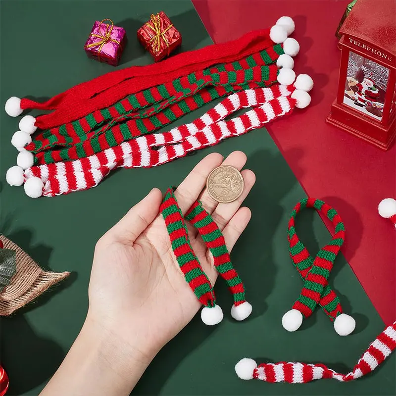 5/10Pcs Mini Stricken Hut Mini Weihnachten Schal Weihnachten Haustier Schal Gestrickte Für DIY Handwerk Party Schneemann ornamente Dekorationen – Detail 4