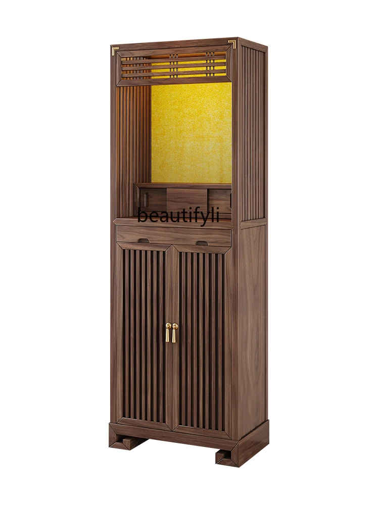 

New Chinese black walnut solid wood vertical cabinet Buddha cabinet household simple God of Wealth cabinet